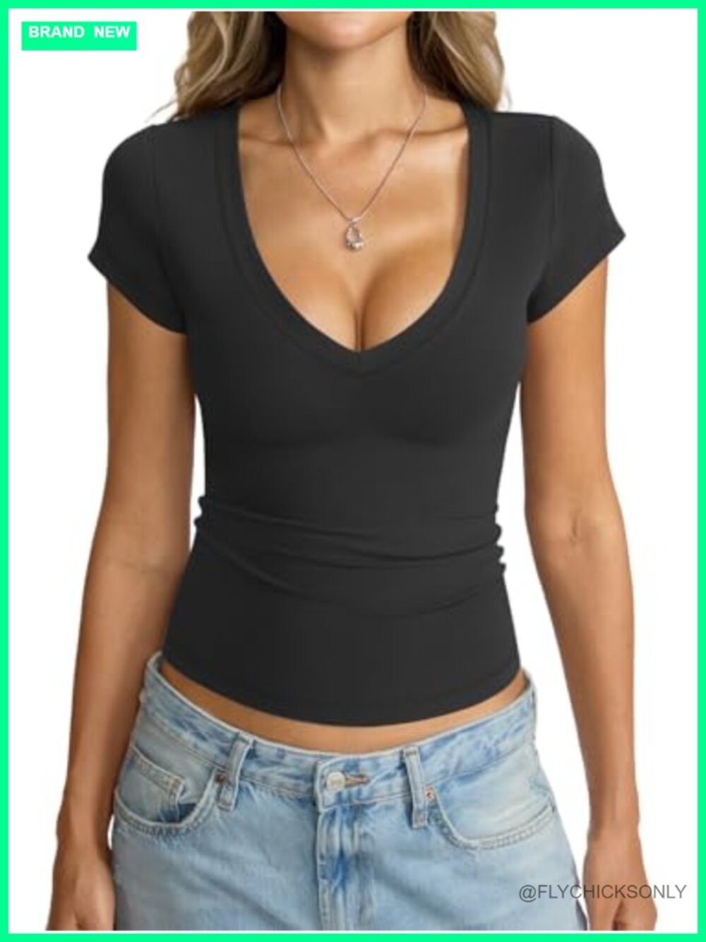 Womens Deep V Neck Short Sleeve Slim Fit Crop Top Y2K Going Out Shirt